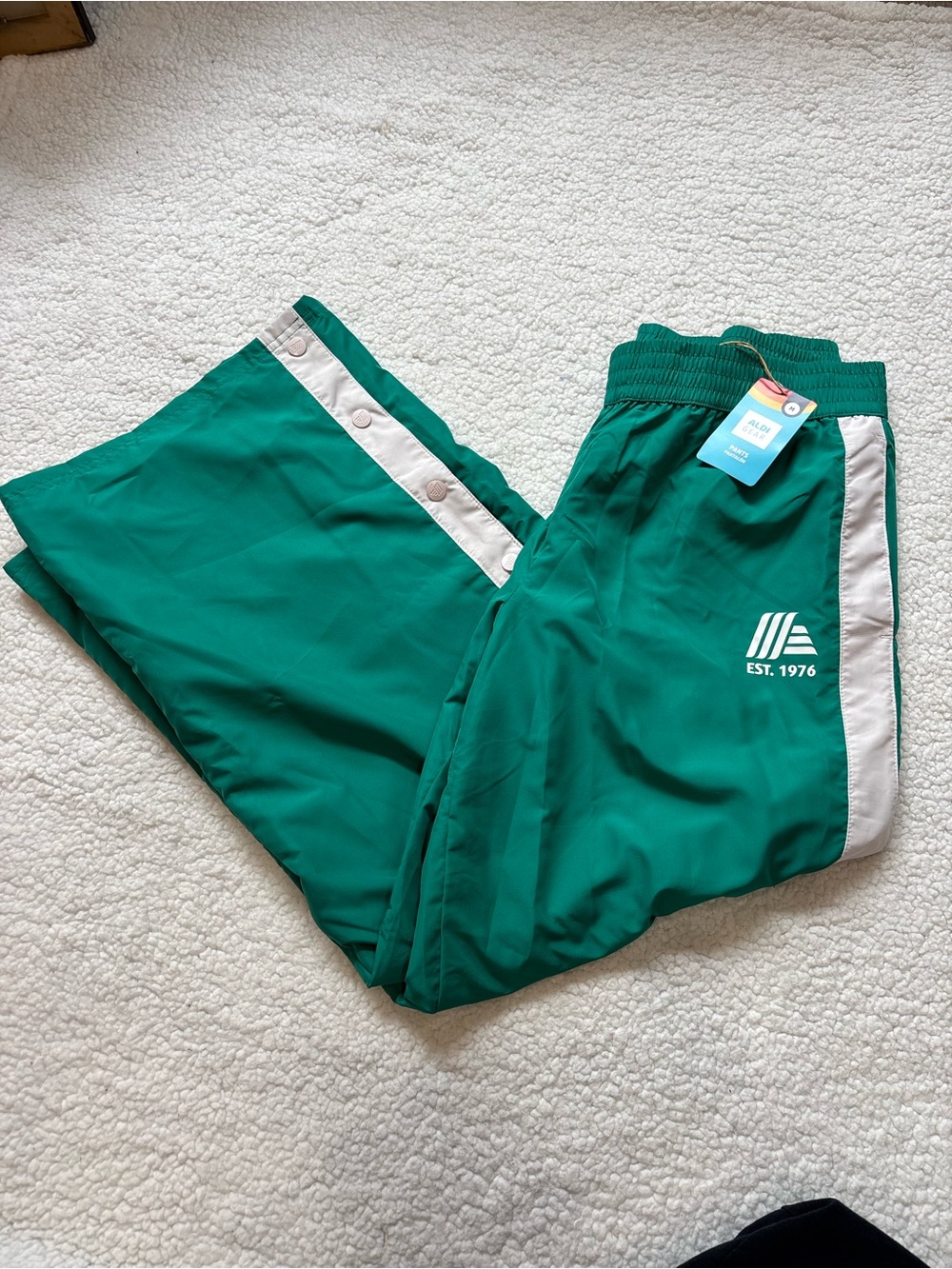 NWT Aldi Green Track Pants with White Side Stripe Medium